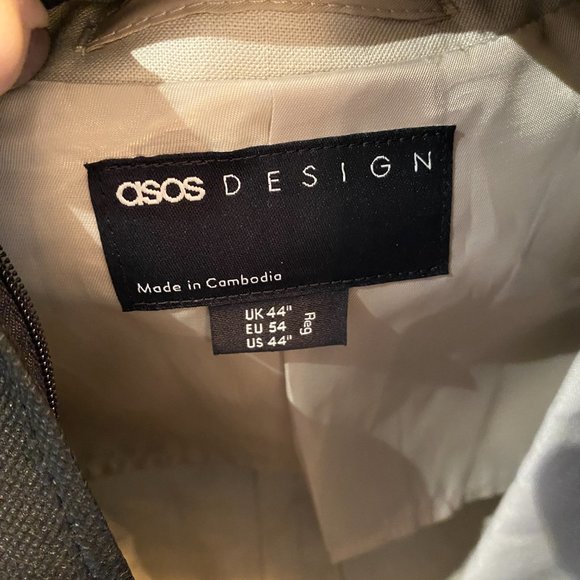 ASOS DESIGN skinny linen mix suit jacket in stone (tan color) - Picture 14 of 15